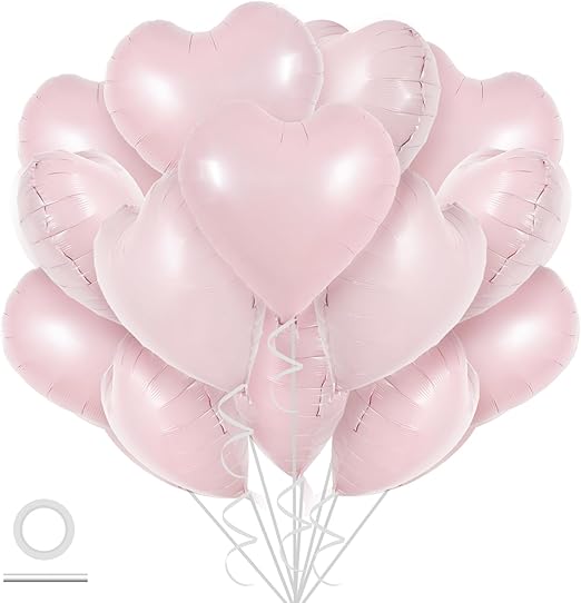 30Pcs 18 Inch Light Pink Heart Balloons Pastel Pink Heart Shape Foil Mylar Balloons Decoration for Birthday Valentine's Day Wedding Bridal Shower Anniversary Engagement Party Supplies