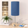 Bedside Lamps, Touch Lamps Bedside with USB A+C Charging Ports, 3-Way Dimmable LED, Table Lamps for Living Room Bedroom Gift with Blue Shade-Wood Base (LED Bulb Included)[Energy Class E]