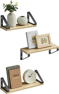 VASAGLE Wall Shelves, Floating Shelves Wall Mounted, Set of 3, 2 Mounting Ways, 30/35/40 cm, for Living Room, Bathroom, Kitchen, Golden Oak and Matte Black LWS033B11