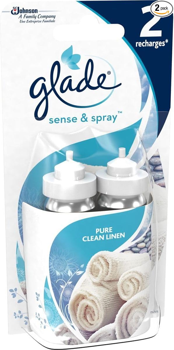 Glade Sense & Spray Air Freshener Refill, Motion Activated Automatic Room Spray and Odour Eliminator for Home, Clean Linen, Duo Pack (2 x 18ml)
