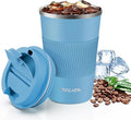 Travel Mug, Insulated Coffee Cup with Lid, Reusable Double Walled Vacuum Flask Leakproof Coffee Mug, Stainless Steel Thermal Cup for Hot Cold Drinks, Coffee, Tea and Beer, Azure Blue 380ml