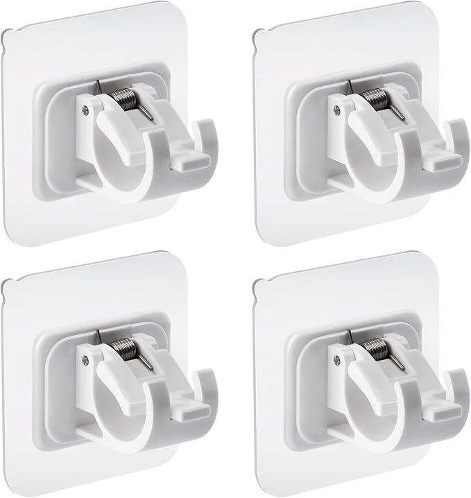 4Pcs Self Adhesive Curtain Rod Bracket No Drill Drapery Hook Holder Fixing Rod Holder Curtain Pole Wall Bracket Towel Rod Hook Home Bathroom Kitchen Hotel Towel Clothes Hanging (White)