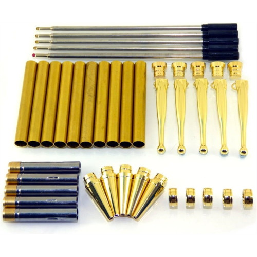 Woodturning Fancy Slimline Pen Kit Set X 5, Gold Finish, Twist Mechani