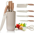 (Khaki) Kitchen Knife Set, 6-Pieces Khaki Sharp Knife Set for Kitchen, Non-Stick Non-Slip Stainless Steel Chef Knife Set with Universal Knife Block Suitable