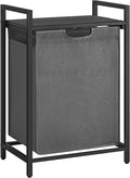 VASAGLE Laundry Basket, Laundry Hamper, Pull-Out and Removable Liner Bag, Shelf, Metal Frame, 65 L, 50 x 33 x 72 cm, Slate Grey and Charcoal Grey BLH101G01