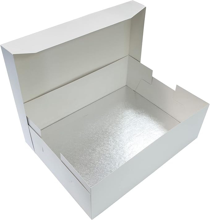 Culpitt 16" x 12" Cake Board & White Cake Box Combo, Oblong Silver Fern Cake Drum With Matching Box, 0.5'' (13mm) Thick, Rectangular Cake Transport, 406 x 304mm - Single Pack