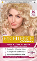 L'Oréal Paris Excellence Crème Permanent Hair Dye, Radiant At-Home Hair Colour with up to 100% Grey Coverage, Pro-Keratin, Up to 8 Weeks of Colour, Colour: 10 Natural Baby Blonde