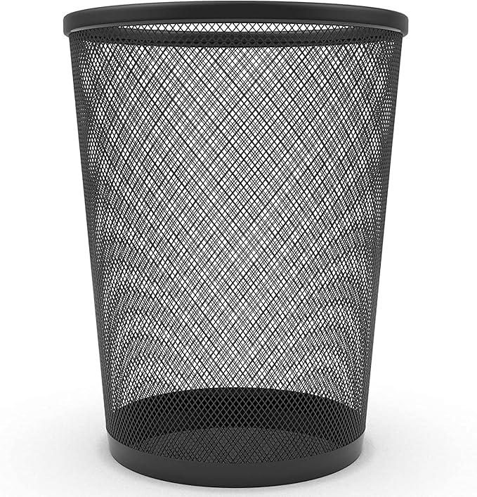 Zuvo Mesh WasteBasket Black Metal Wire Garbage Trash Can For Office Home Bedroom Height 10.1" Width 10", 4 Gallon (16 Quart) (1, Black)