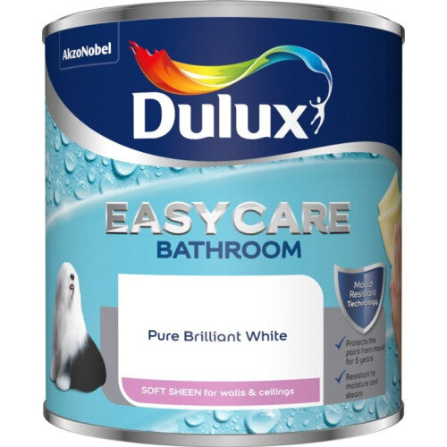Dulux Easycare Bathroom Plus Soft Sheen Paint, Pure Brilliant White, 2.5 Litre