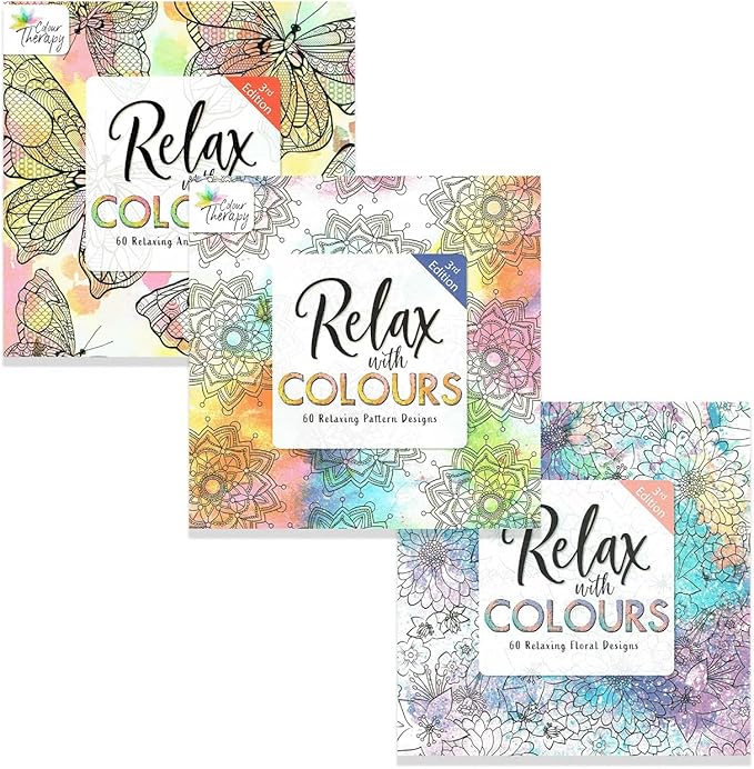 Styloo Adult Colouring Books, Set of 3 Books, 180 Designs – Animal, Floral, and Pattern Illustrations – Mindfulness and Relaxing Drawing Pad - Series 1