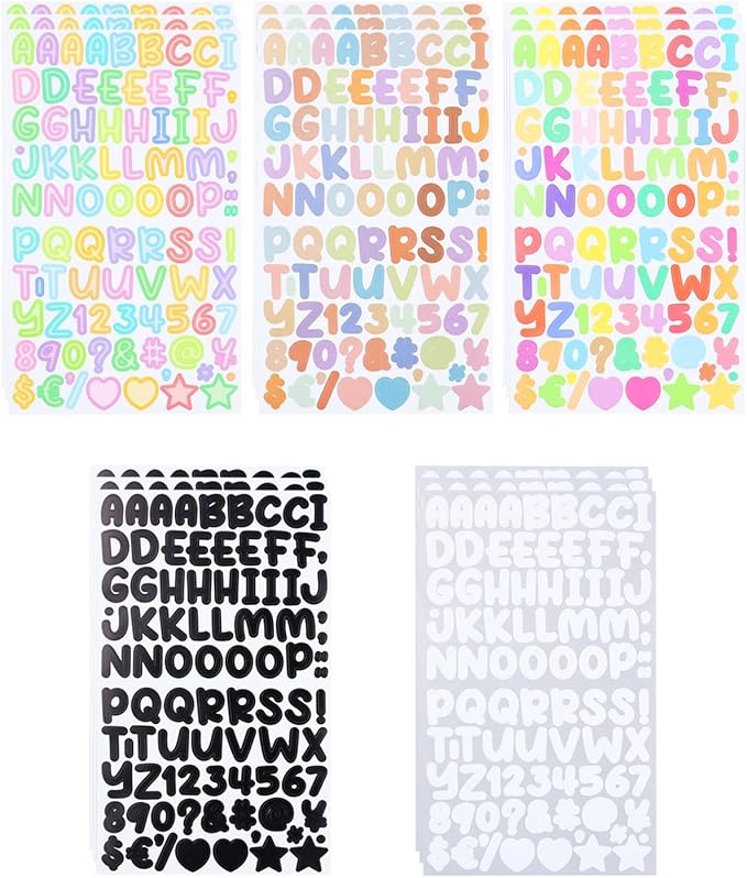 0.5 Inch Small Vinyl Letter Number Stickers, 1350 Pieces Multi Colour Mini Alphabet Number Sticker for Sign, Decor, Scrap Booking, Crafts and Decoration - 15 Sheets