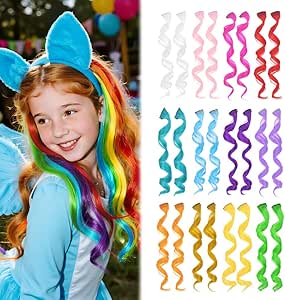 Dreamlover Coloured Hair Extensions for Kids, Rainbow Hair Accessories for Girls, 24 PCS
