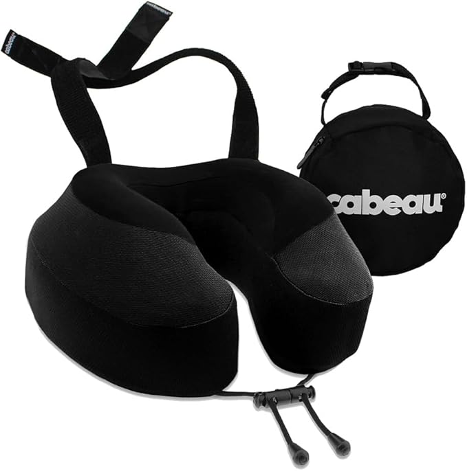 Cabeau Evolution S3 Travel Pillow - Airplane Seat Straps - Ensures Your Head Won't Fall Forward - Relax with Plush Memory Foam - Quick-Dry Fabric Keeps You Cool and Dry (Indigo).., Jet black, S3