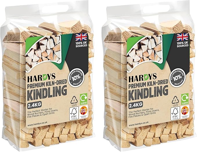 Hardys Kindling Wood, 2 Pack - 4.8kg (2 x 2.4kg) Approx. | Instant Light Firewood Logs, Smokeless - Kiln Dried - BBQ, Fire Heat Logs for Wood Burner, Pizza Oven, Open Fire Pit