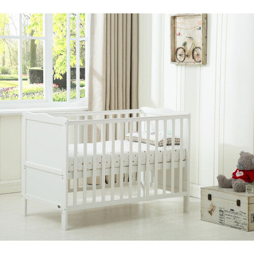 (White) MCCÂ® Wooden Baby Cot Bed "Orlando" & Water repellent Mattress