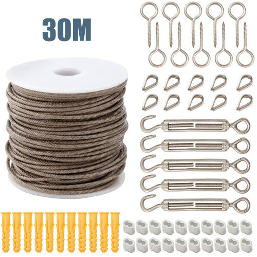 30M Stainless Steel Garden Wire Rope Kit Cable Wire Rope Catenary Wire