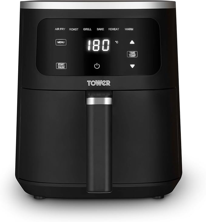 Tower T17205AFR Digital Single Basket Air Fryer, 4L Capacity, Overheat Protection, 1300W, Black, Medium