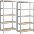 SONGMICS 5-Tier Heavy-Duty Shelving Units, Set of 2 Steel Shelving Units for Storage, Boltless Assembly, for Garage, Shed, Load Capacity 875 kg, 40 x 90 x 180 cm, Silver GLR040E02