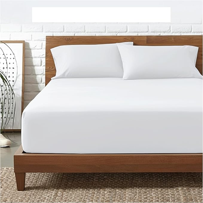 Funky Gadgets Super King Size Deep Fitted Sheets- White 100% Egyptian Cotton Bedding Sheet- Deep Fitted Sheet 30 Extra Deep Pocket Bedsheets Plain Dyed Bedding Set no Pillow case