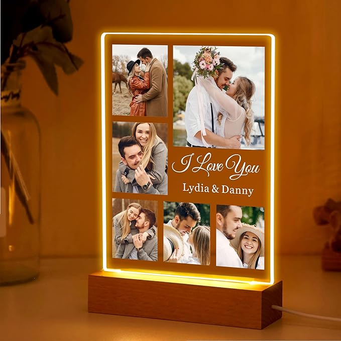 EDSG Personalised Valentines Gifts for Him Her Photo Gifts Night Lights Picture Frame Personalised Birthday Christmas Valentines Day Gifts for Women Men Girlfriend(Portrait-6 Photo)[Energy Class A]