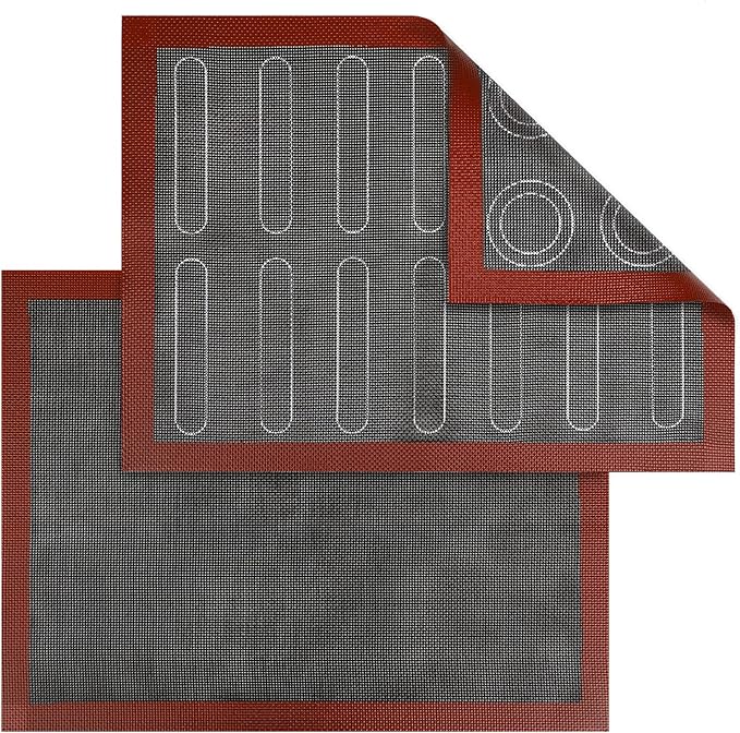 Silicone Baking Mat Set - Double Sided Heat Resistant (-40°F to 446°F), Non-Stick & Reusable with Design for Pizza, Cookies | Easy Clean Baking Mats for Home Bakers, Pastry Chefs