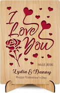 Personalised Wooden Valentines Card Custom Valentines Gifts for Him Her Valentines Day Gifts with Any Name for Women Men Couple Girlfriend Boyfriend Wife Husband Her (Design 1)