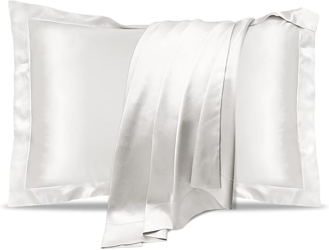 UQQU Natural Mulberry Silk Pillowcase for Hair and Skin Health, Standard Size 50 x 75 cm Pillow Case, Soft Smooth Cooling Premium Grade Silk Pillow Covers for Sleeping (White, 1 Pack)