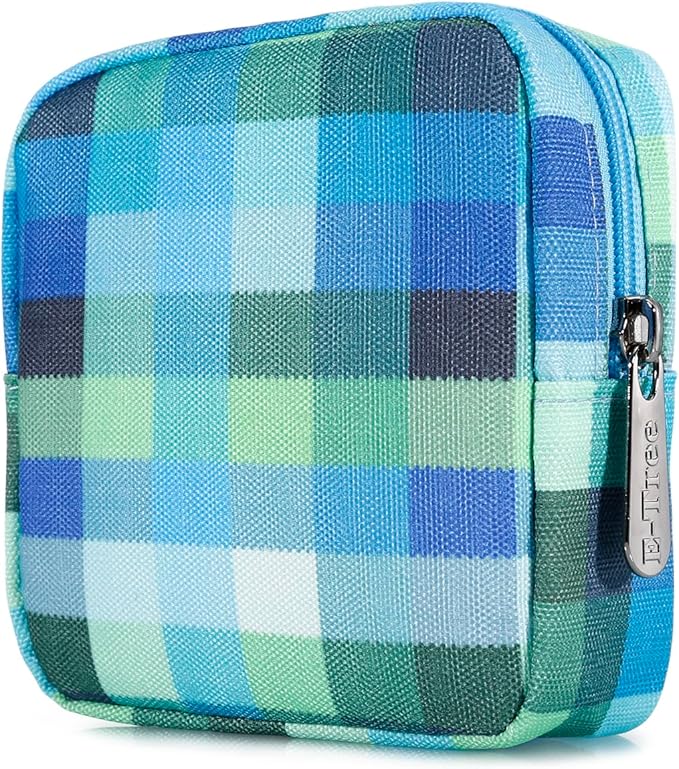 DOB SECHS Waterproof Canvas Mini Travel Makeup Carrying Case Wash Bags Cosmetic Bag Portable Electronics Accessories Organizer Wash Gym Shaving Bag,Blue-Check