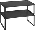 SONGMICS Spice Racks, Set of 2 Cupboard Organisers, Kitchen Storage, Stackable, Expandable, Metal Counter Shelves, Ink Black KCS401B01