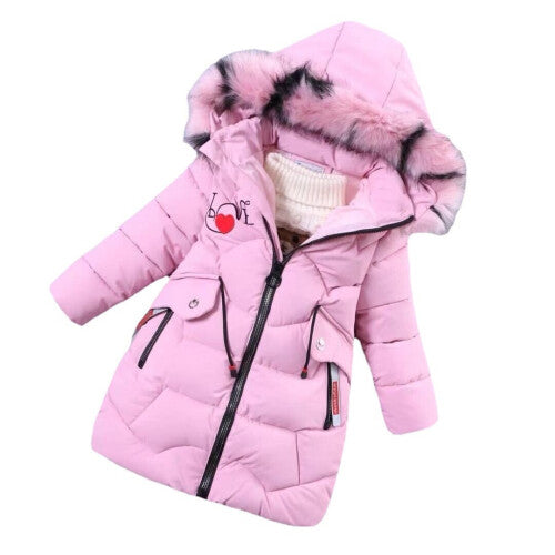 (Pink, 7-8 Years) Kids Girls Long Coat Jacket Hooded Winter Warm