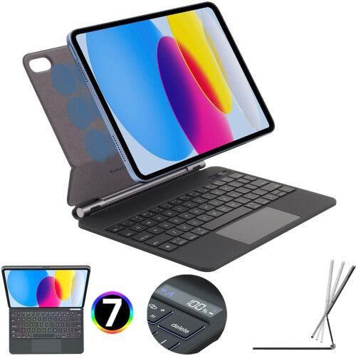 Magic Keyboard for Apple iPad 11 2025 & iPad 10 2022 (11th / 10th Generation), Magnetic Floating Case with Trackpad, 7 Color Backlight, UK QWERTY