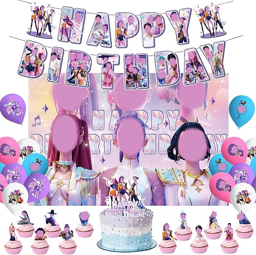 Birthday Decorations, Birthday Party Decorations, Anime Theme Party Supplies, Happy birthday Banners, Cupcake Toppers, Balloons, for Fans, Women, Girls, Party Supplies, School, Classroom