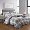 (Check-Grey, Double) Reversible Duvet Quilt Cover Bedding Set With Pillow Cases Single Double King