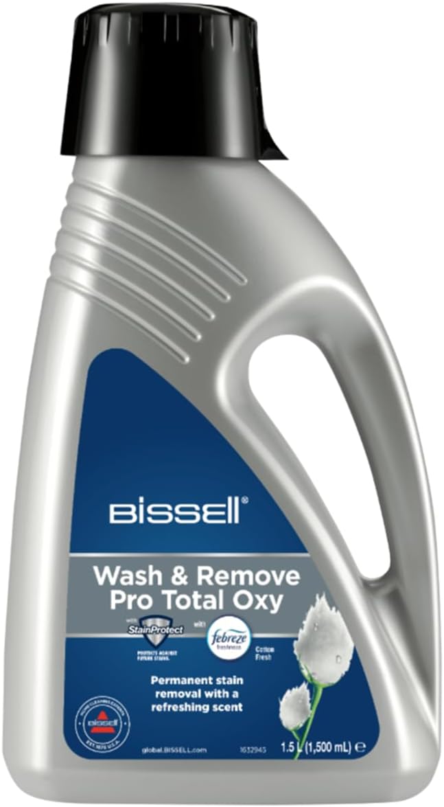 BISSELL Wash & Remove Pro Total, with Febreze, Oxy Boost, Stain Protect, Permanent Stain Remover, Upholstery Shampoo for Use with All Leading Upright Carpet Cleaners, 1.5 L, 2212E