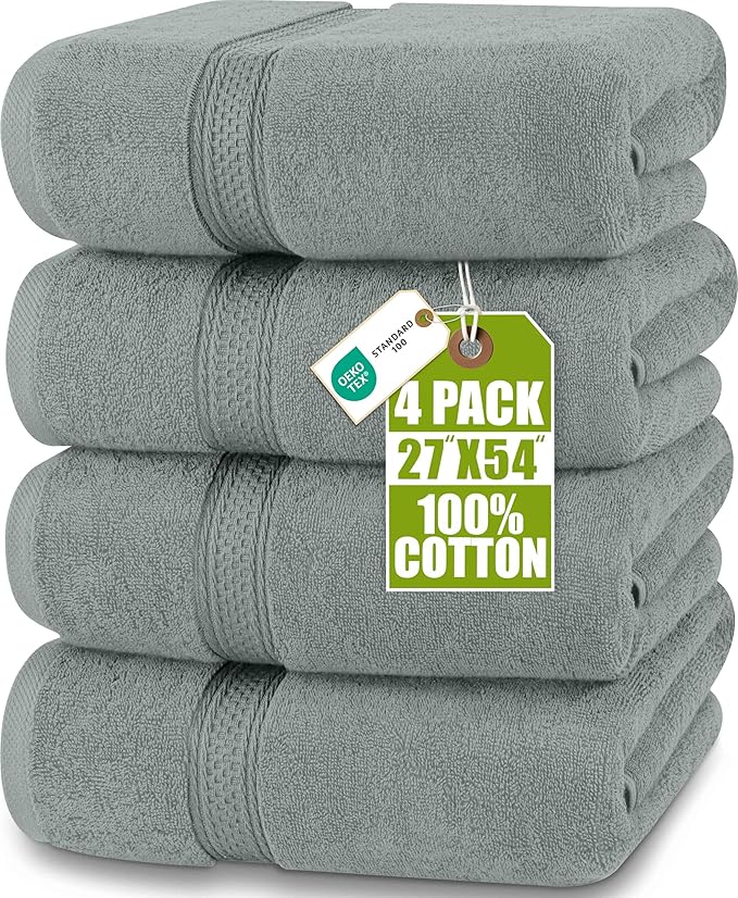 Utopia Towels - 4 Piece Bath Towels Set (69 x 137 CM) - Premium 100% Ring Spun Cotton - Quick Dry, Highly Absorbent, Soft Feel Towels, Perfect for Daily Use (Cool Grey)