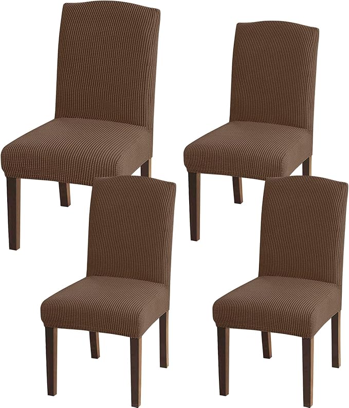 Granbest High Stretch Dining Chair Slipcovers, Universal Fit Jacquard Parson Dining Chair Covers, Removable Chair Protectors for Dining Room, Kitchen, Restaurant and Hotel (Set of 4, Brown)