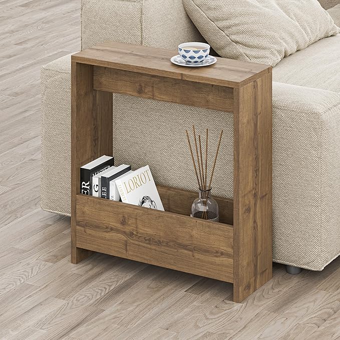 Side Table with Magazine Rack for Living Room and Office - Many Colour Options - Side/End Table - 55 x 20 x 60cm (Dark Oak Effect)
