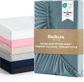 Bedsure Double Fitted Sheet Deep - Bed Sheets Extra Deep Pocket 16 Inches (40 cm), Soft Brushed Polyester Microfiber Material for Double Bed, Grey-blue, 135x190cm