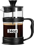 PARACITY Coffee Press Coffee Maker 1000 ml, Cafetiere 4 Cup, French Press with 3 Filters Screen, Coffee Pot 34oz, French Press Coffee Maker for Travel& Home Gift(Black)