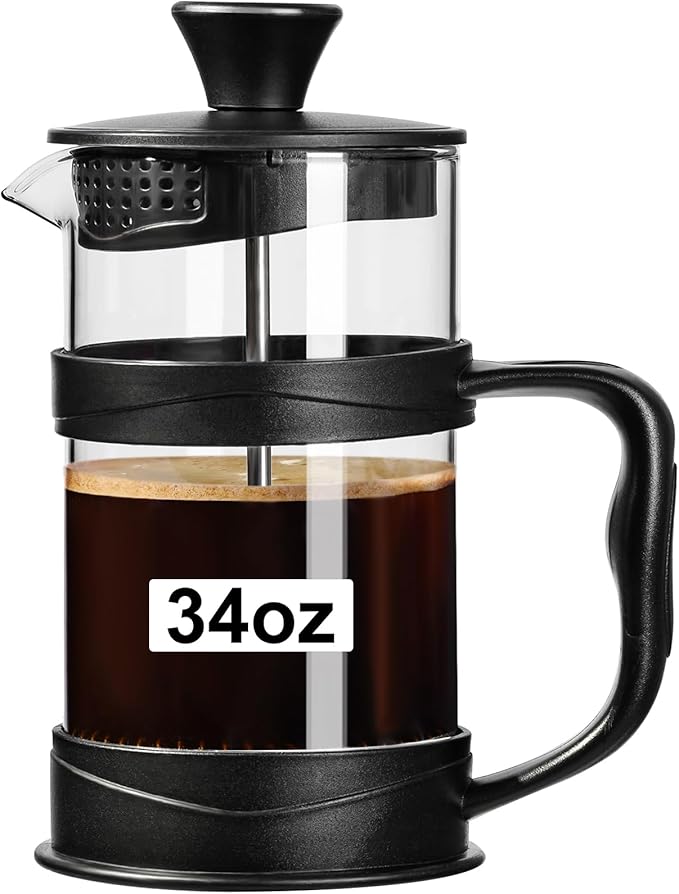 PARACITY Coffee Press Coffee Maker 1000 ml, Cafetiere 4 Cup, French Press with 3 Filters Screen, Coffee Pot 34oz, French Press Coffee Maker for Travel& Home Gift(Black)