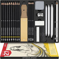 Sketching Pencils Set of 27 Pcs - Drawing Pencils for Artists and Professionals, Graphite & Charcoal Art Set with Blending Stumps, Sandpaper, Erasers & Sharpener