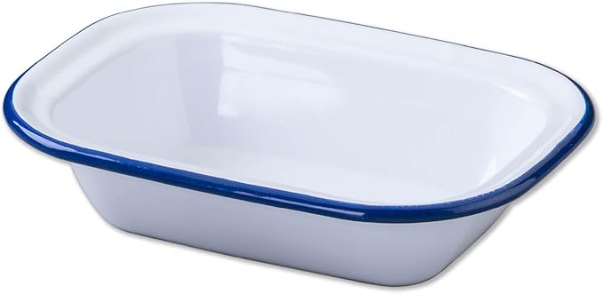Zenker Enamel Medium Oblong Pie Dish, Vintage Design, Suitable for Oven and Stove, Dishwasher Safe, Oven Tray, Enamel Cookware, Traditional Pie Tin, 22x16.5x5cm, White & Blue