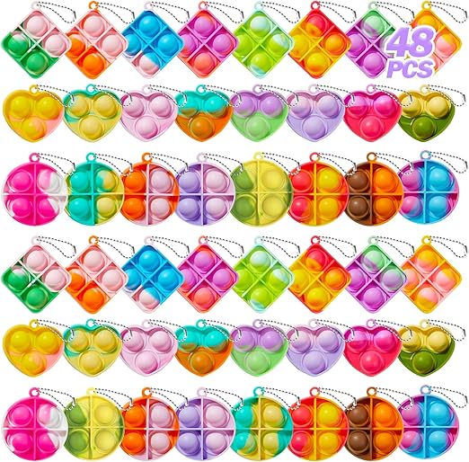 48 PCS Party Bag Fillers for Kids: Easter Stocking Fillers Fidget Toys Pop Keyring - Eve Box Fillers Bulk Kids Party Favours - Birthday Gifts Class Prize for Girls Boys Unisex