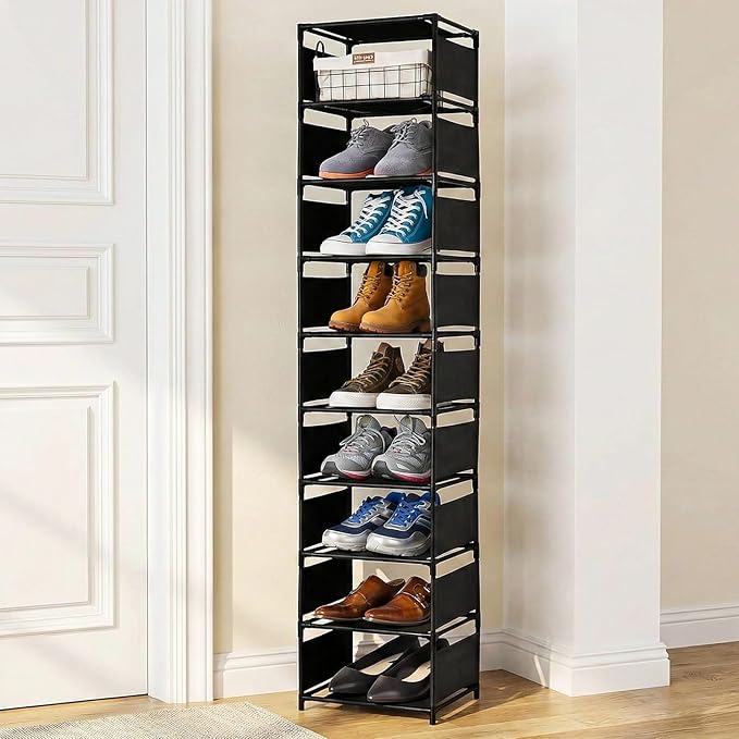Rainberg 10 Tier Tall Shoe Racks Storage, 20-25 Pairs Shoe Storage Metal Shoe Shelf, Stackable Shoe Stand Organiser for Narrow Space Closet Entryway Hallway