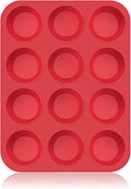 SUPER KITCHEN Large Muffin Tray 12 Cup Silicone Muffin Pan, Non-Stick Muffin Cupcake Tin, Baking Mould for Muffins or Cupcakes, Bakeware 33 x 25 x 3 cm (Red)