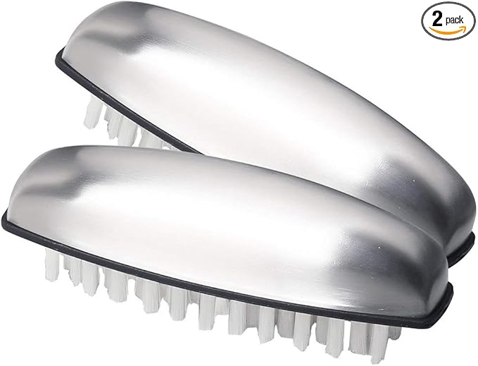 Stainless Steel Nail Brush, 2 Pieces Hard Bristle Hand Wash Brushes Nail Clean Brush Handle Nail Finger Tip Scrubbing Brush Nail Brushes for Cleaning Nails and Toes Nails