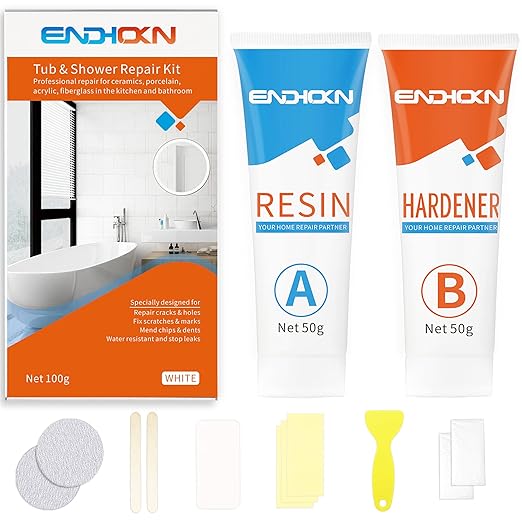 Bath Repair Kit White, Endhokn Enamel, Porcelain, Acrylic, Fiberglass, Ceramic Sink Repair Kit, Tub Tile Ceramic Toilet Shower Kit & Tray & Chip & Pedestal Crack Hole Scratches Repair