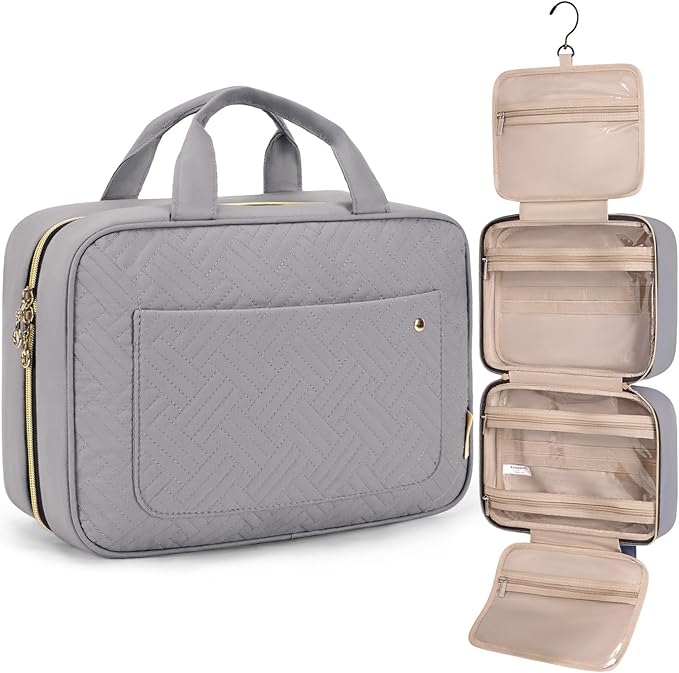 BAGSMART Toiletry Bag Large Hanging Travel Wash Bag Womens Cosmetic Bag for Full Sized Container (Grey)