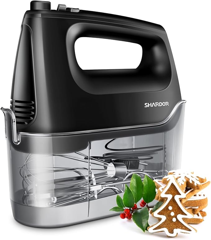 SHARDOR Hand Mixer Electric Whisk, 400W All-Pure Copper Hand Whisk,6 Speed & Turbo Mixer Electric Handheld, Snap-On Storage Case,5 Stainless Steel Accessories for Kitchen Baking,Black