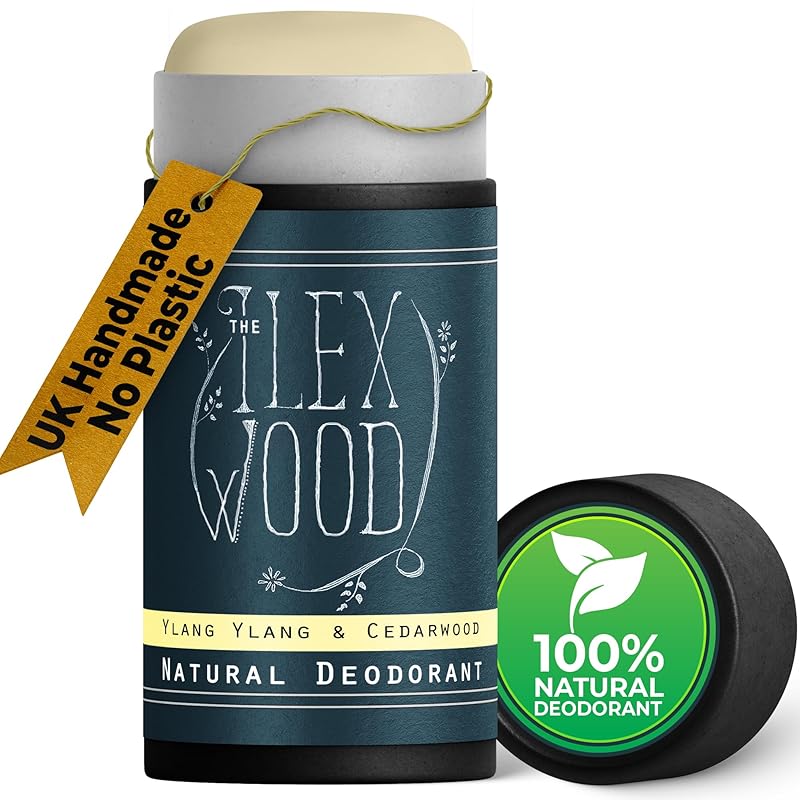 The Ilex Wood Natural Deodorant Stick 70ml – Handmade in UK, Aluminium Salts Free, Plastic Free, Alcohol Free, Vegan, Eco Friendly Cardboard Tube – Ylang Ylang & Cedarwood (Sweet & Woody)